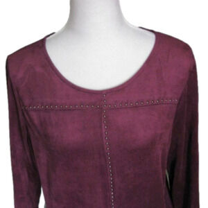 STYLE & Co. Wine Faux Suede 3/4 Sleeve Top Size Large